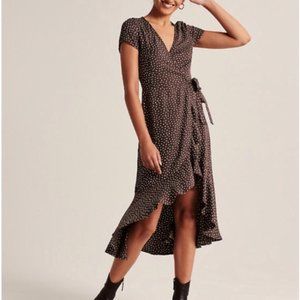 A&F brown polka dot ruffle hem midi dress